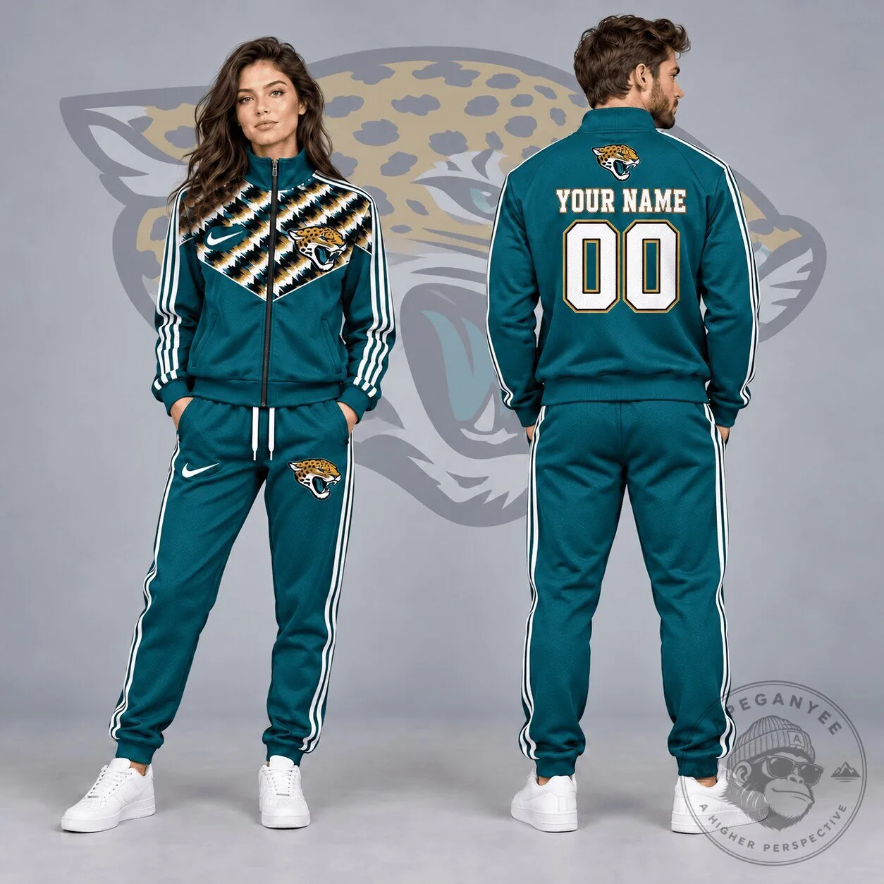Jacksonville Jaguars NFL Custom Name Number Tribal Chevron Full-Zip Tracksuit Jacket