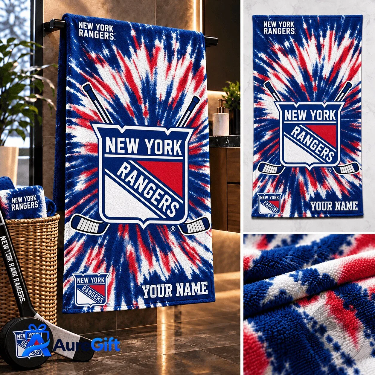 New York Rangers NHL Tie Dye Personalized Bath Towel for Game Day