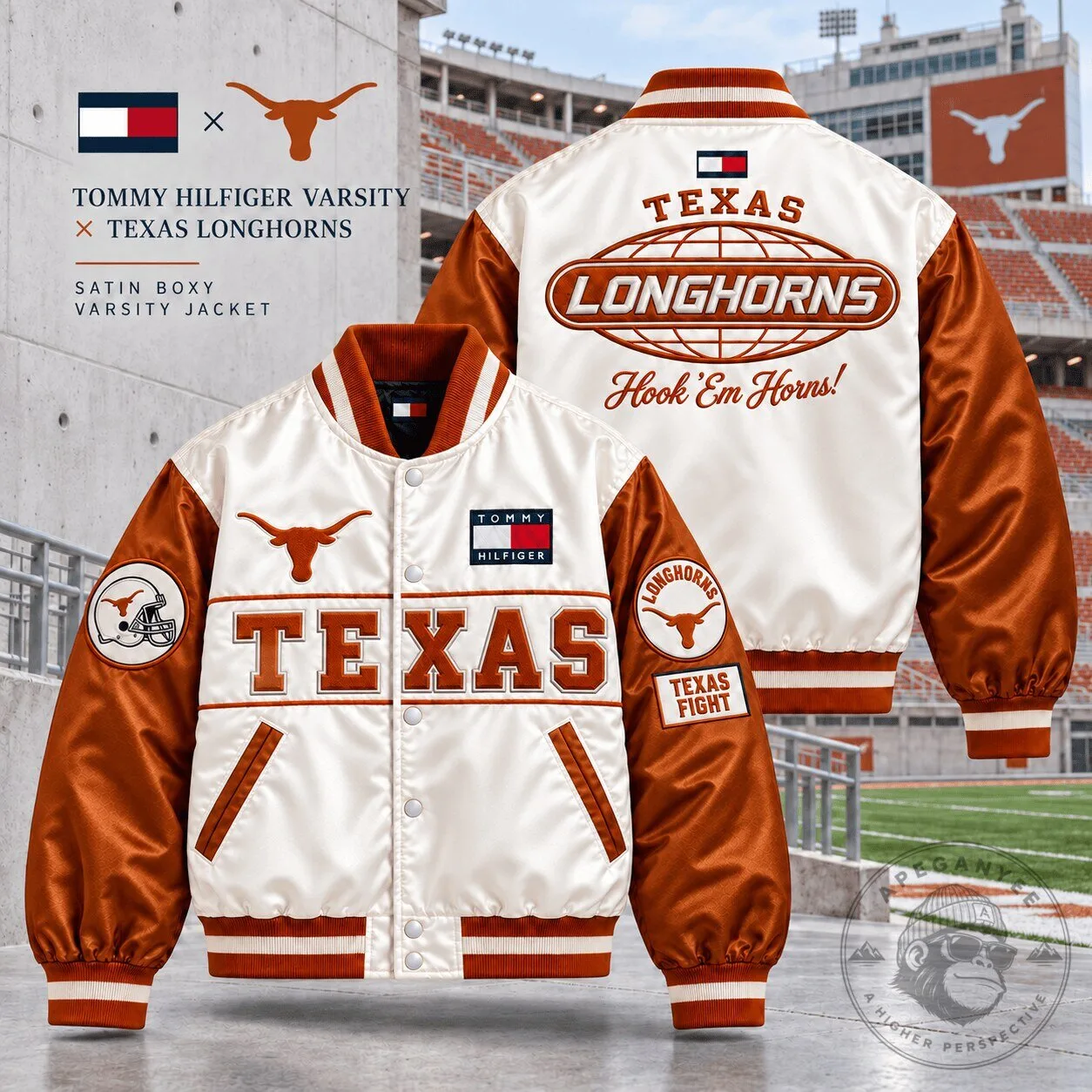 Tommy Hilfiger Texas Longhorns Satin Boxy Varsity Jacket