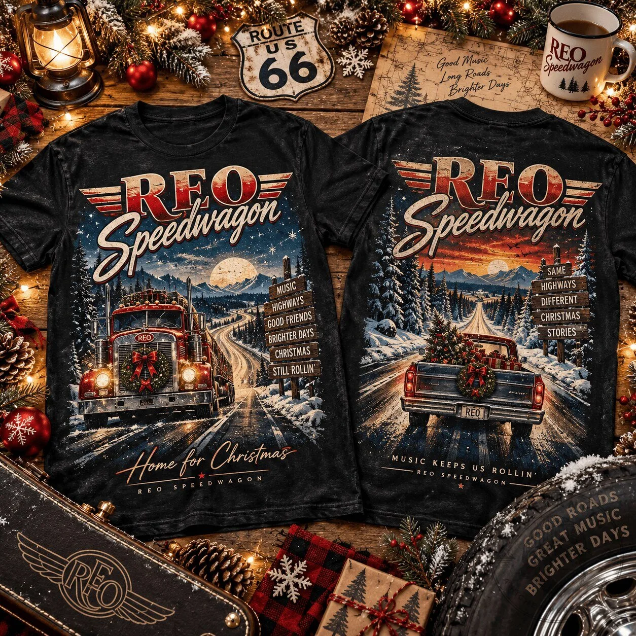 REO Speedwagon Home For Christmas Music Highways T-Shirt