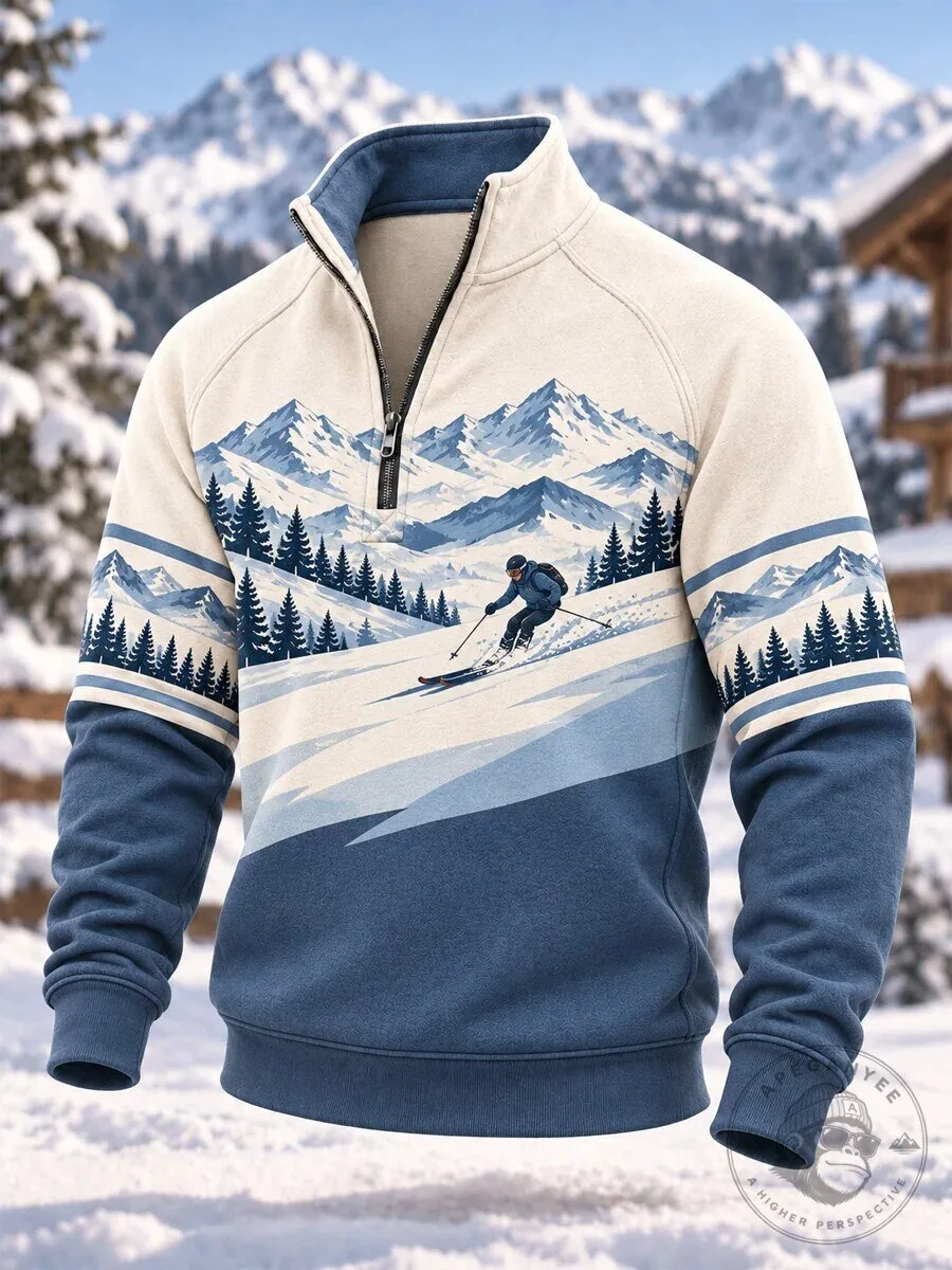 Skiing Mountain Landscape Winter Sports Quarter-Zip Sweatshirt