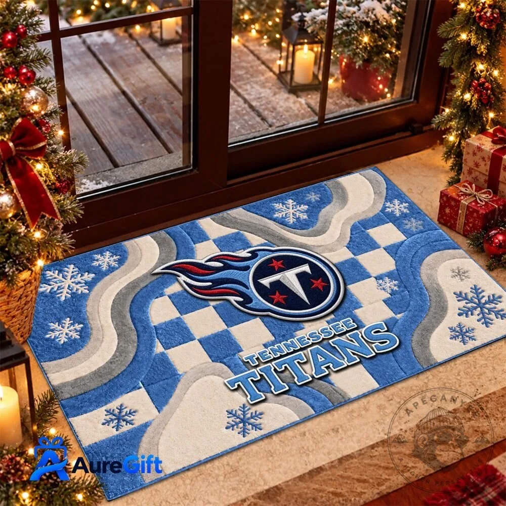 Tennessee Titans NFL Football Team Logo Checkered Christmas Doormat