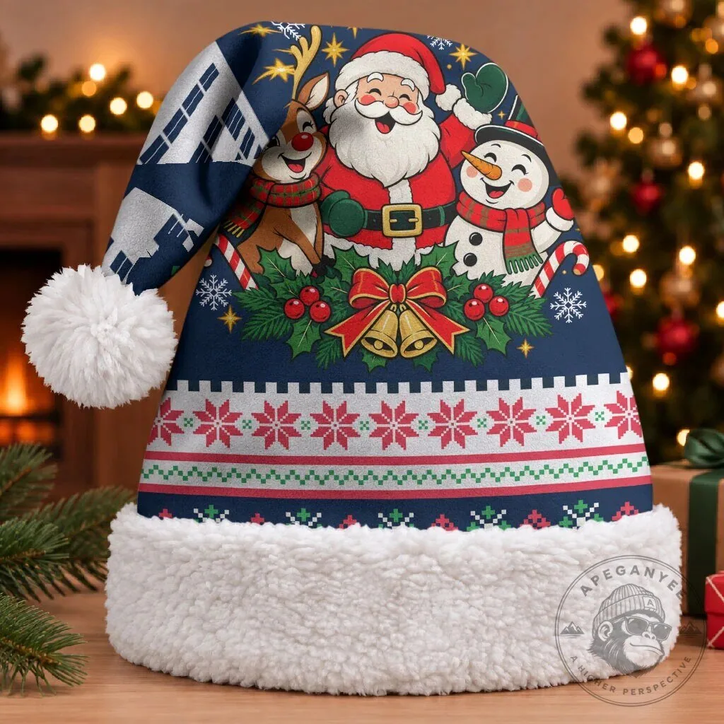 Santa Claus Reindeer Snowman Christmas Holiday Pattern Santa Hat