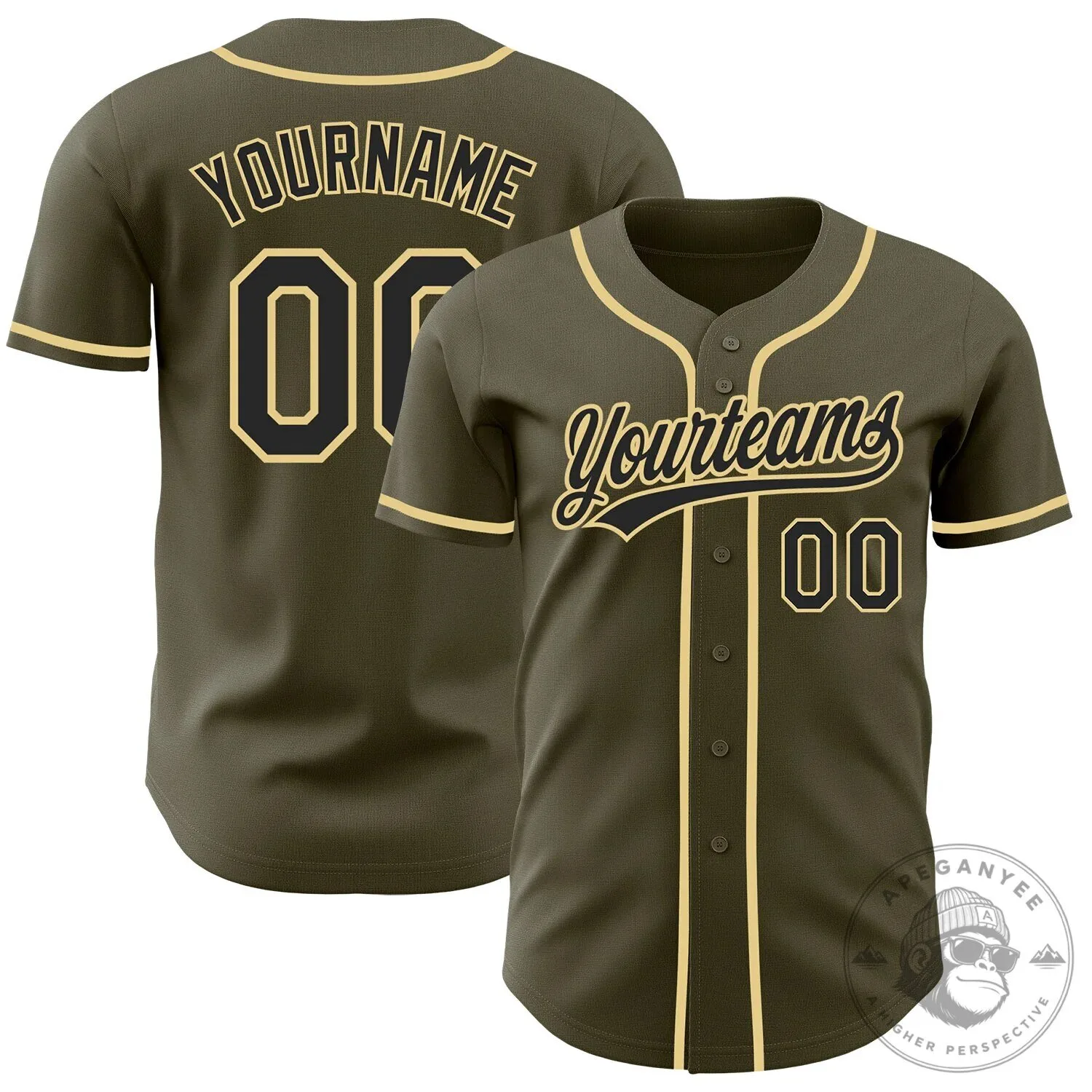 Custom Olive Green Black Vegas Gold Authentic Baseball Jersey