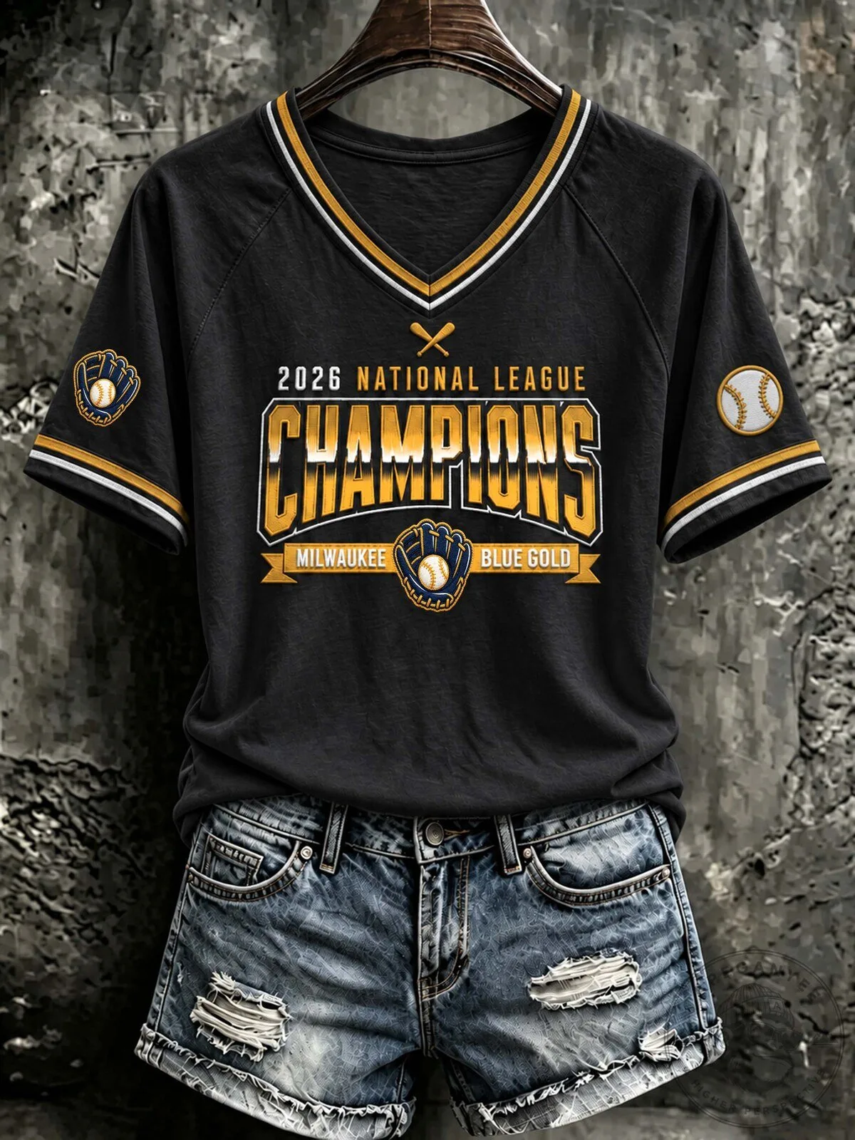 Milwaukee National League Champions Blue Gold Baseball Jersey 5 Milwaukee National League Champions Blue Gold Baseball Jersey