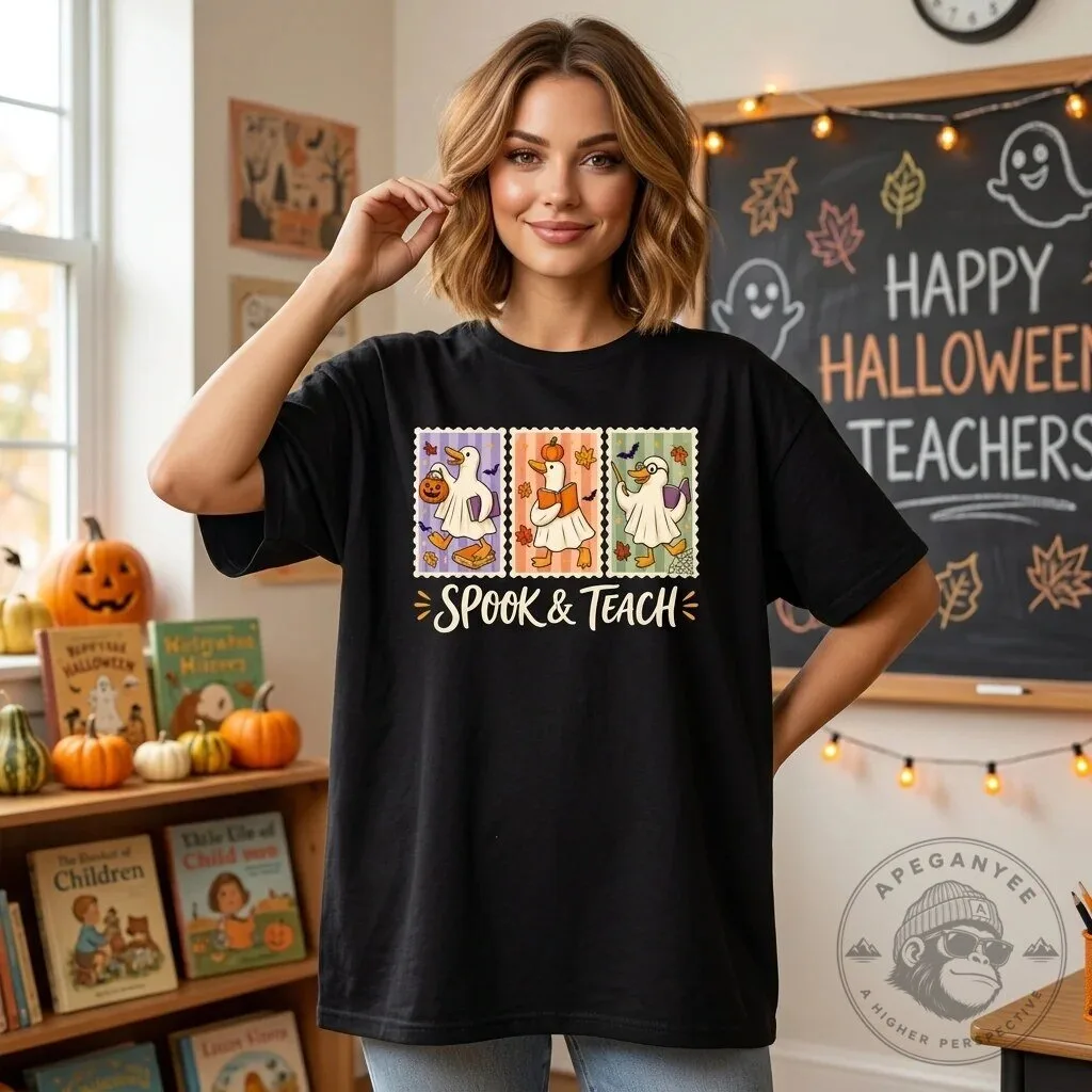 Spook and Teach Cute Ghost Duck Teacher Halloween T-Shirt 1 Spook and Teach Cute Ghost Duck Teacher Halloween T-Shirt