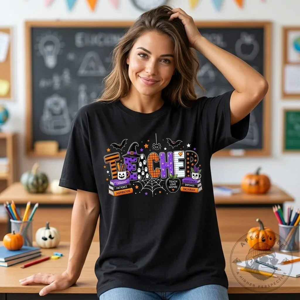 Halloween Teacher Spooky Season Graphic T-Shirt for Women and Men