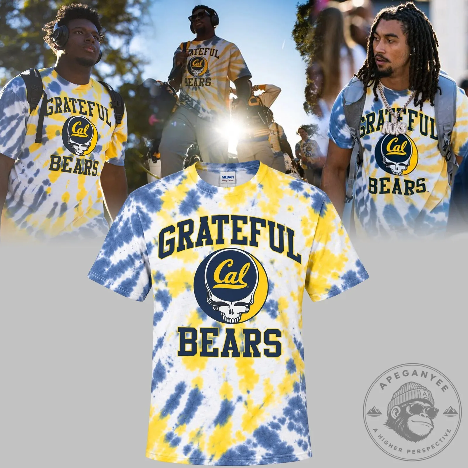Grateful Dead California Golden Bears Tie-Dye Football Team T-Shirt