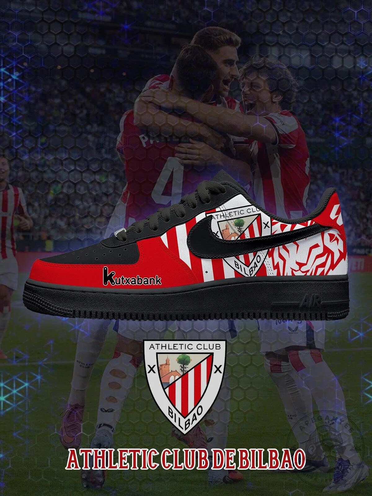 Athletic Club de Bilbao Red and Black Custom Designed Sneakers