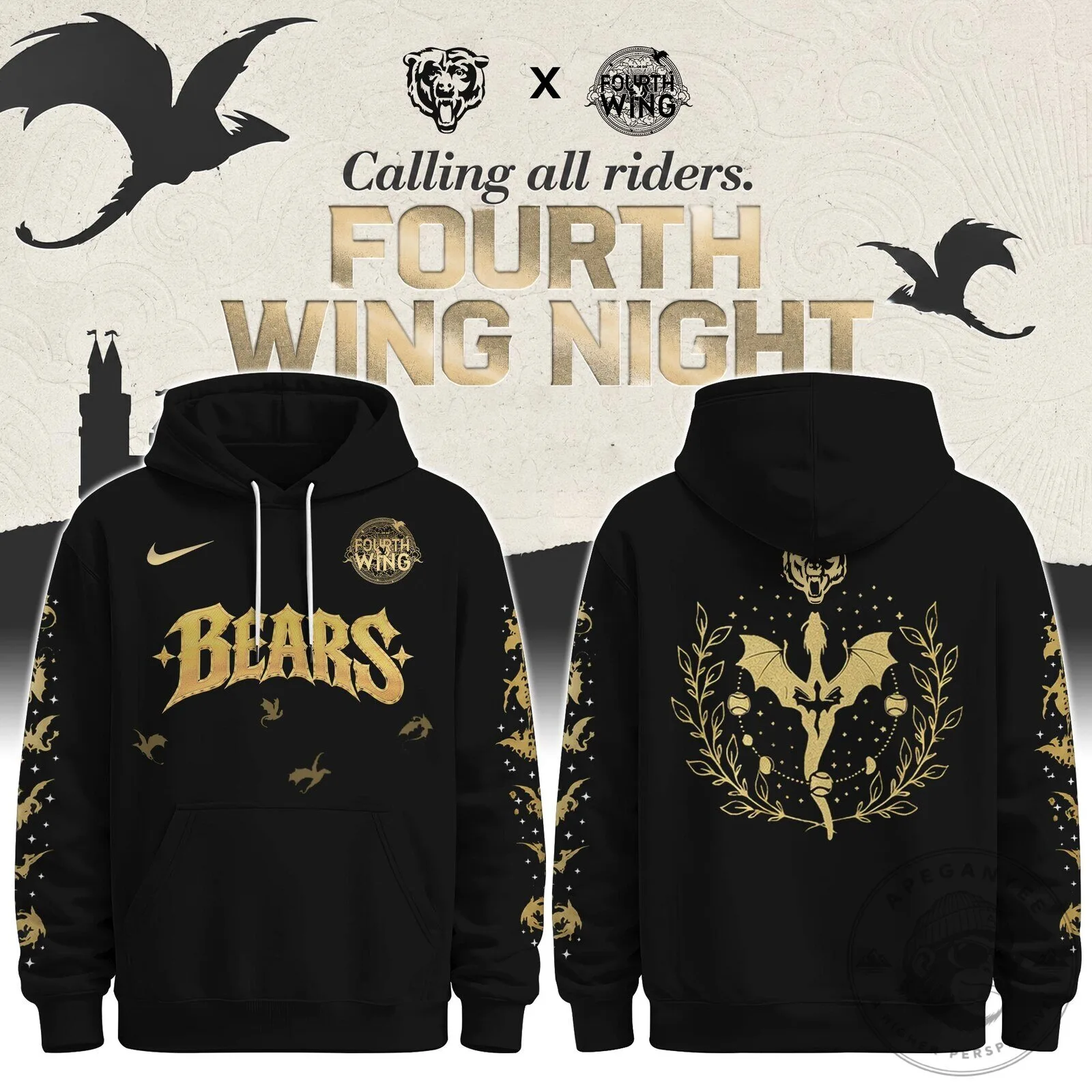 Fourth Wing Night Chicago Bears Dragon Fantasy Football Fan Hoodie